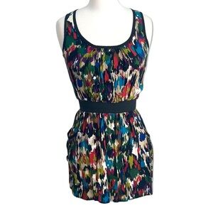 027: FOREVER 21 multi color mini dress with pockets and waistband In small